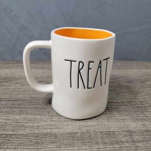 Rae Dunn Artisan Collection White & Orange Ceramic Farmhouse Trick or Treat Mug - Picture 3 of 6